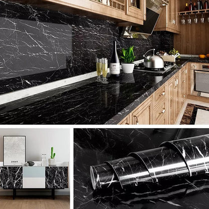 Black Marble Texture Design PVC Waterproof Sticker Sheet (60 x 200 cm)